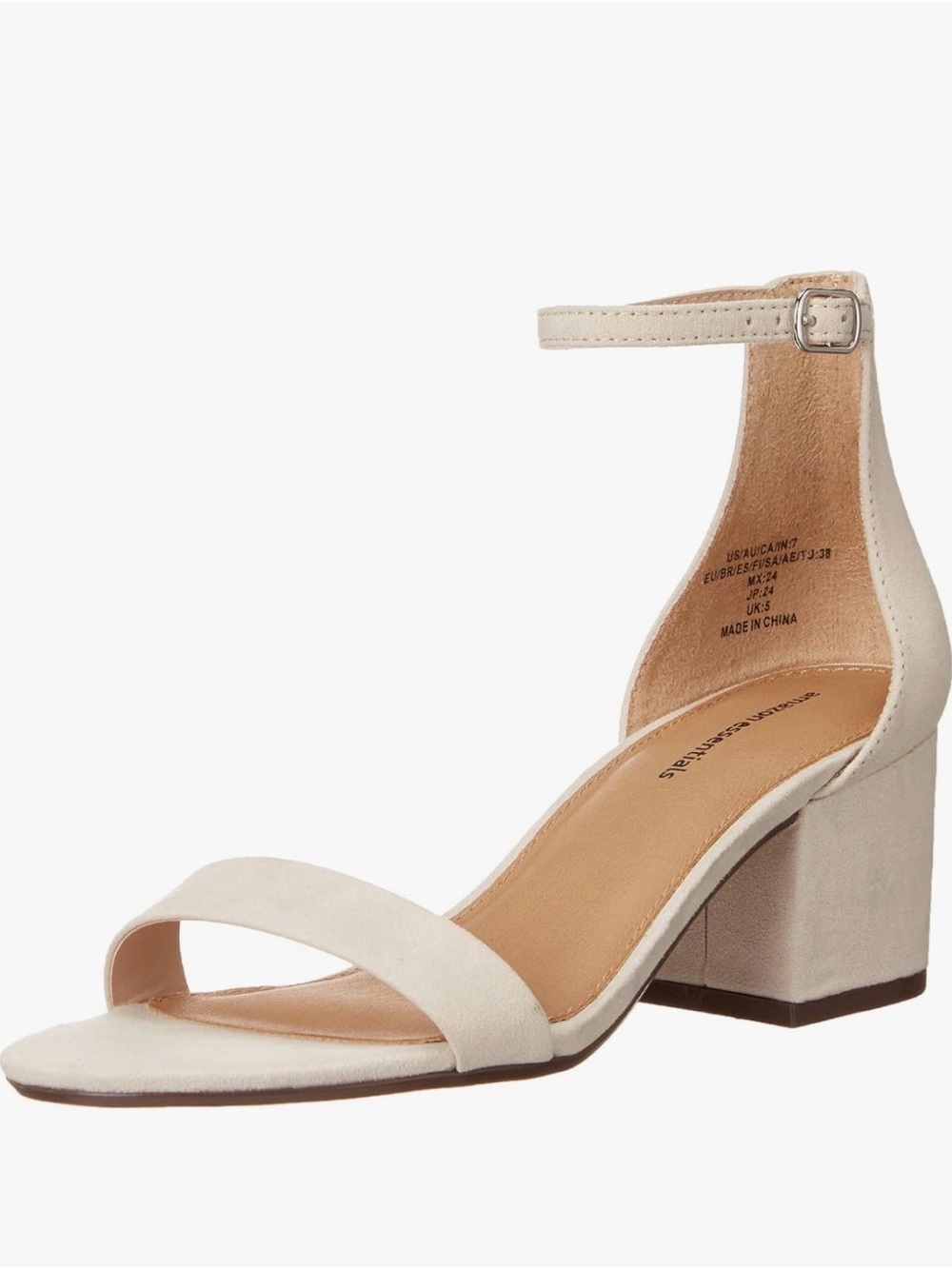 Amazon Essentials Ivory Suede Ankle-Strap Block Heel Sandal nwot